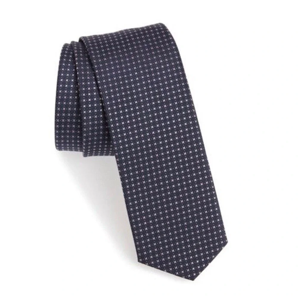 NWT Hugo Boss Silk Geometric Micro Dot Necktie Purple Formal Size OS